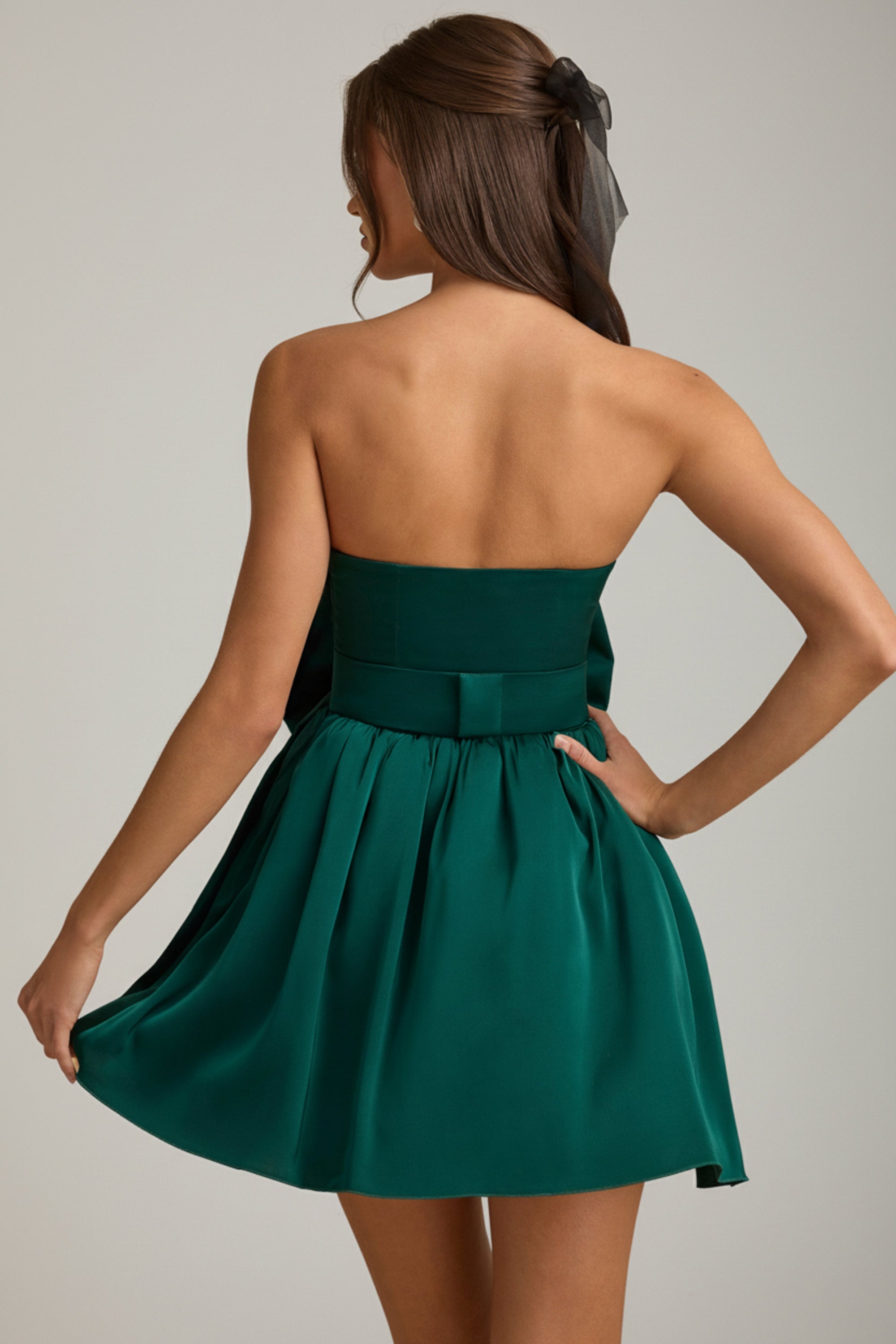 Bow-Detail Corset Mini Dress in Emerald Green