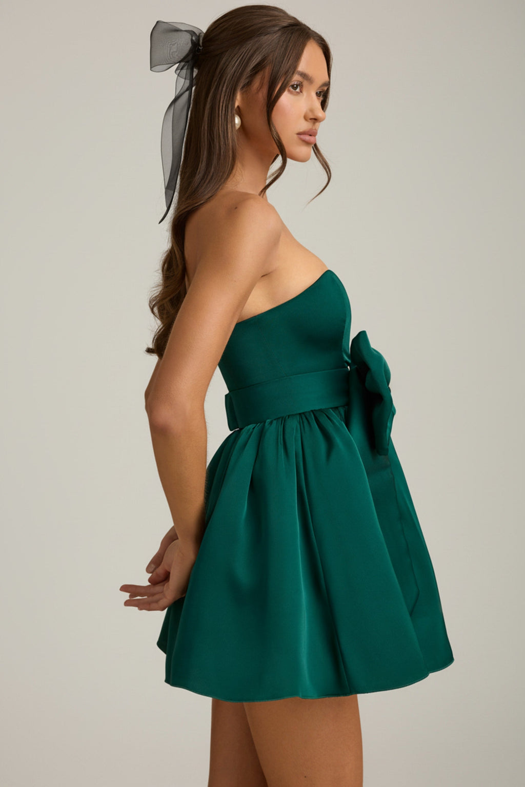 Bow-Detail Corset Mini Dress in Emerald Green