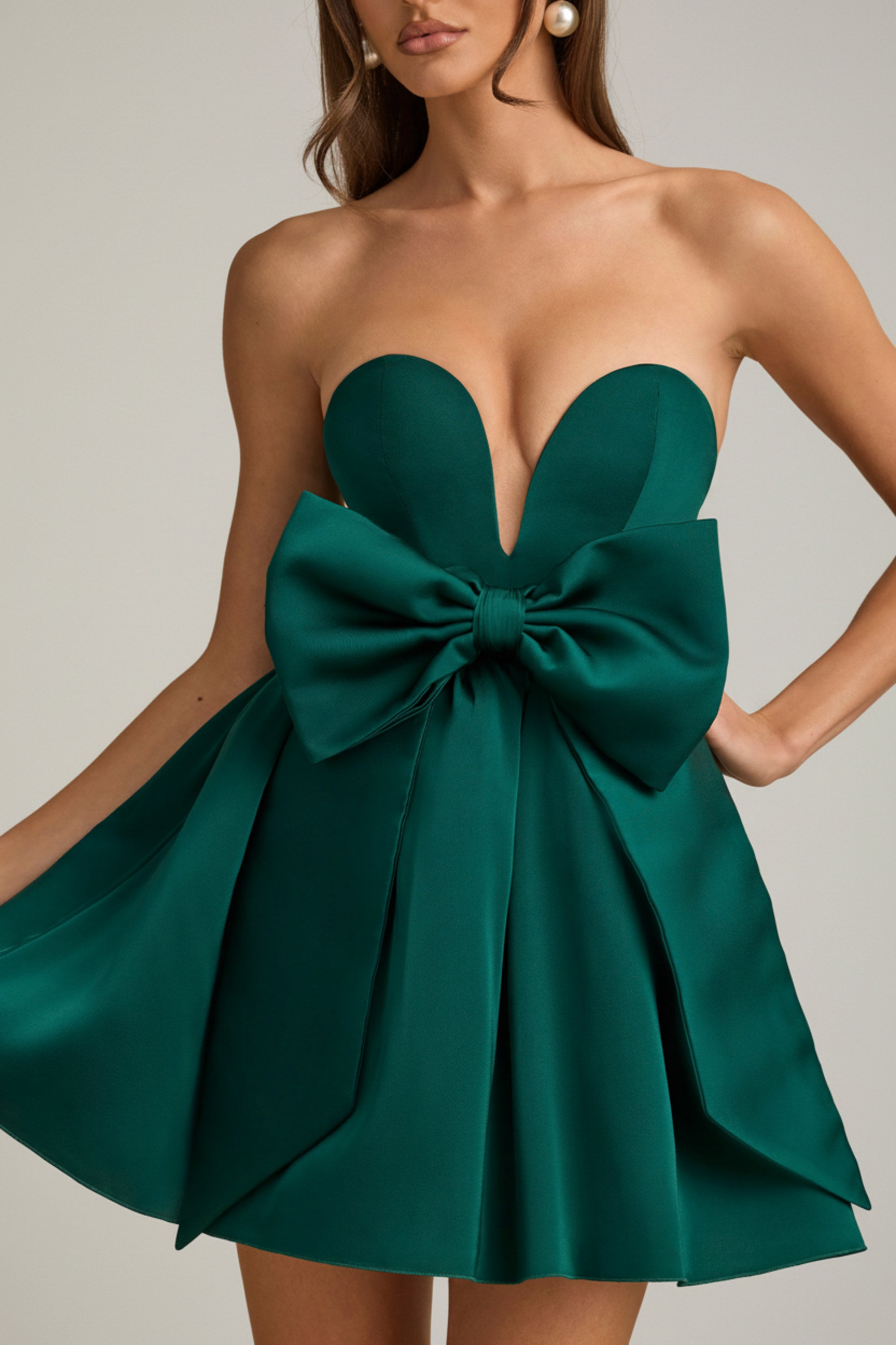 Bow-Detail Corset Mini Dress in Emerald Green