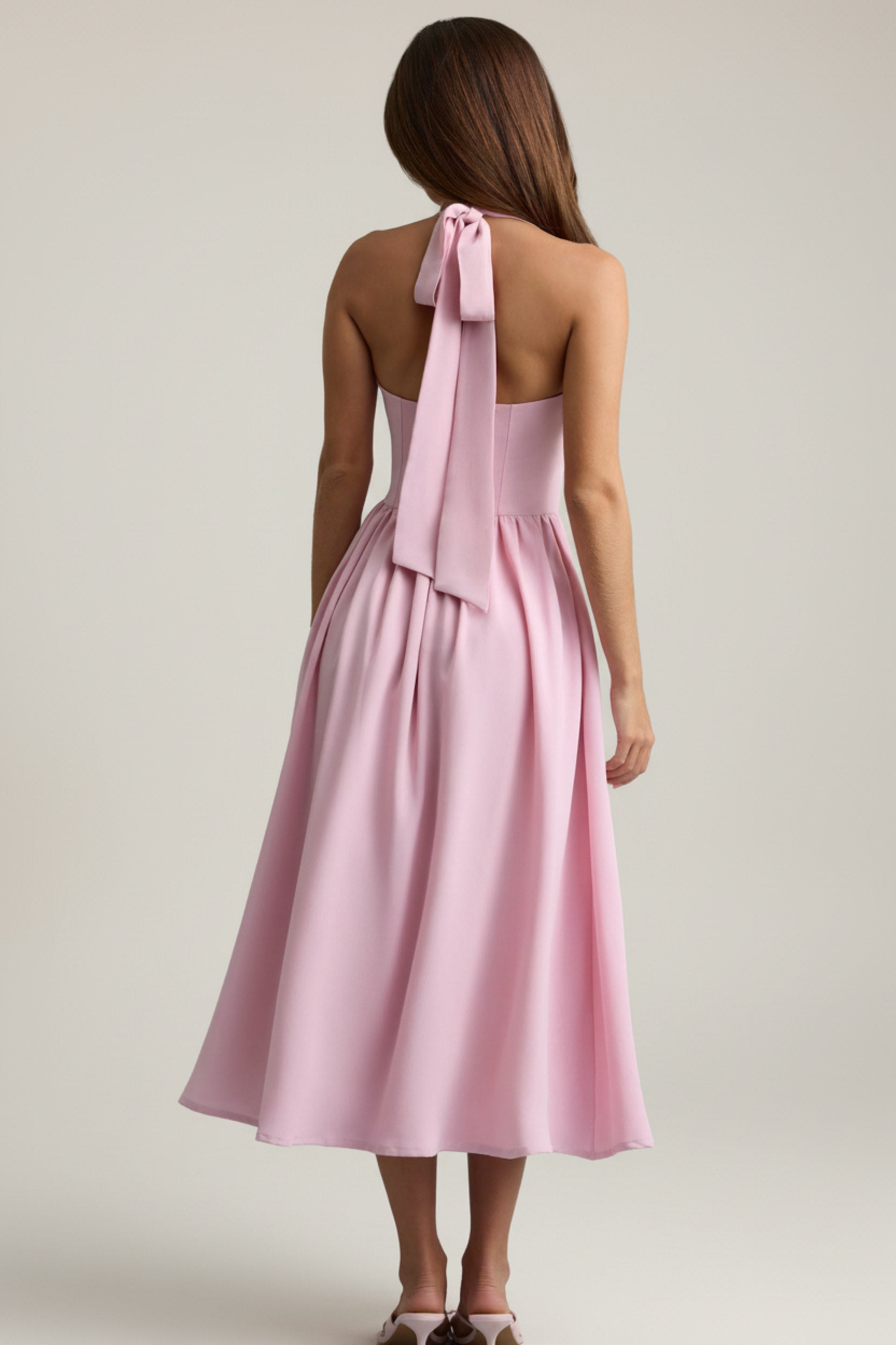 Button-Detail Halterneck Midaxi Dress in Soft Pink