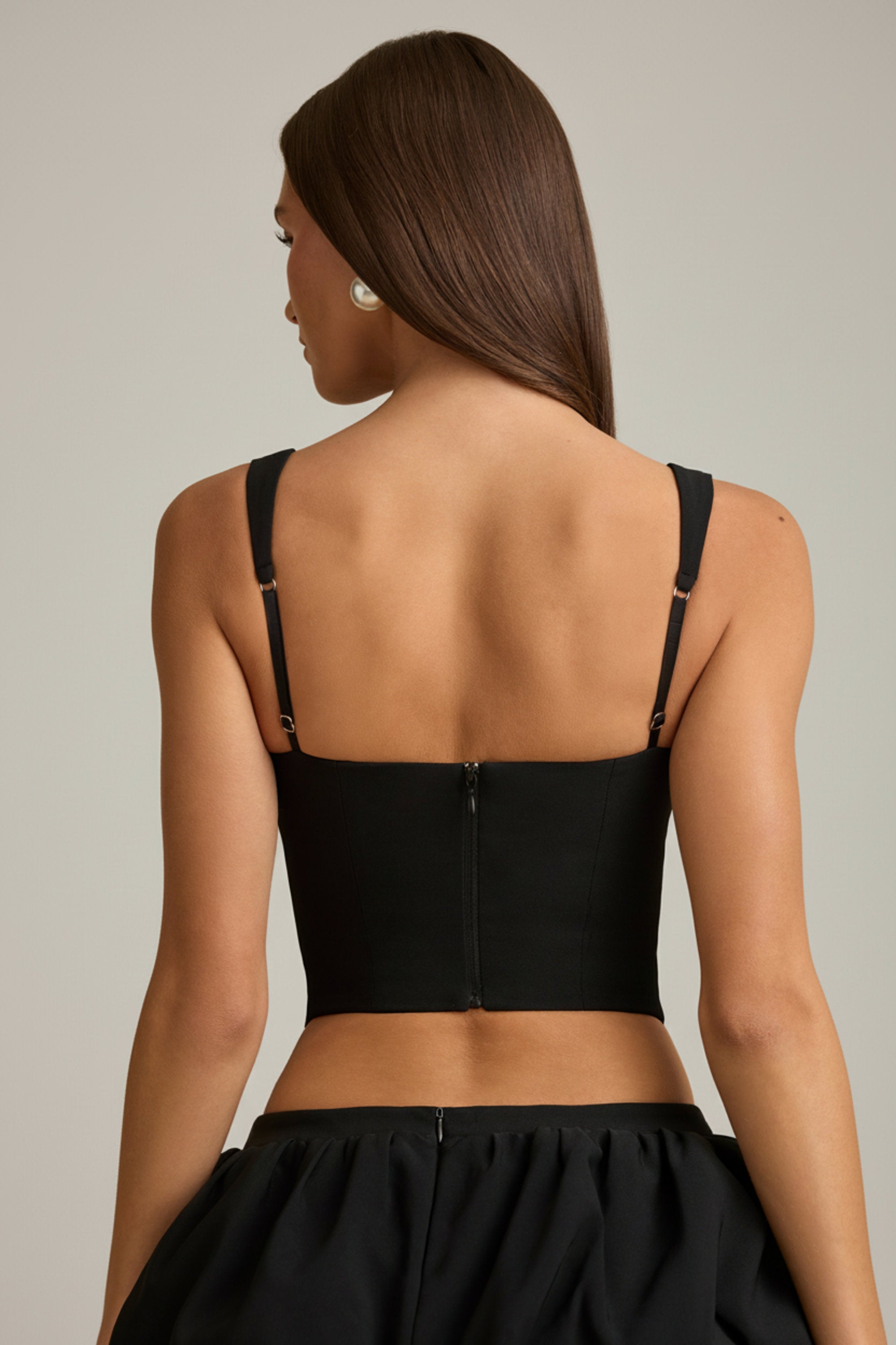 Cut-Out Bow-Detail Corset Top in Black