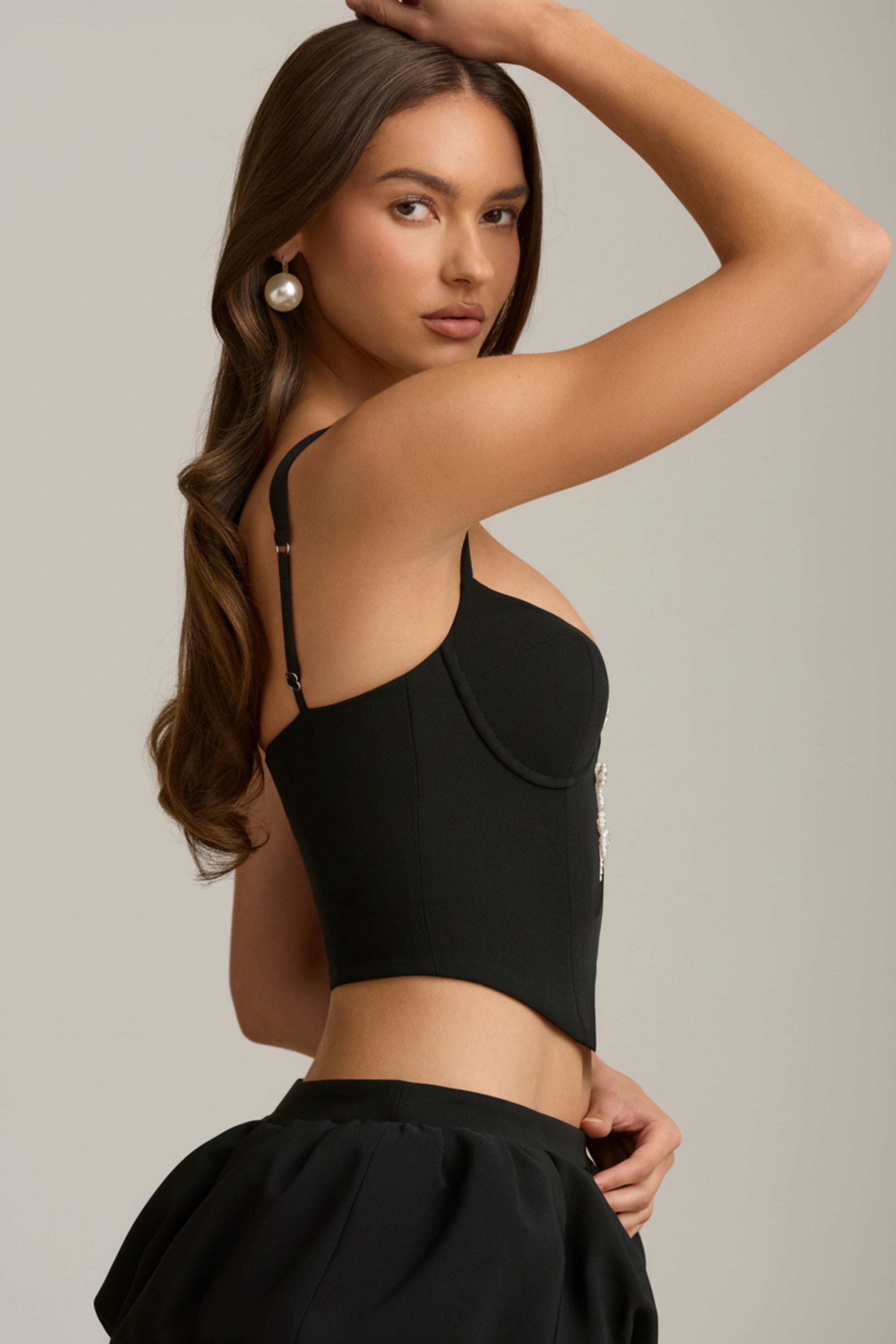 Cut-Out Bow-Detail Corset Top in Black