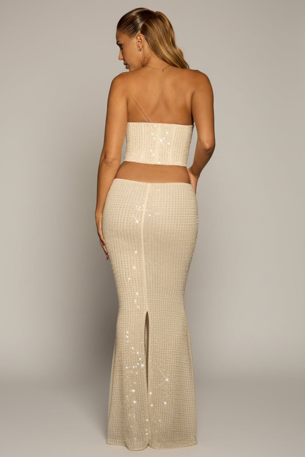 Embellished Cut-Out Draped Corset Gown in White