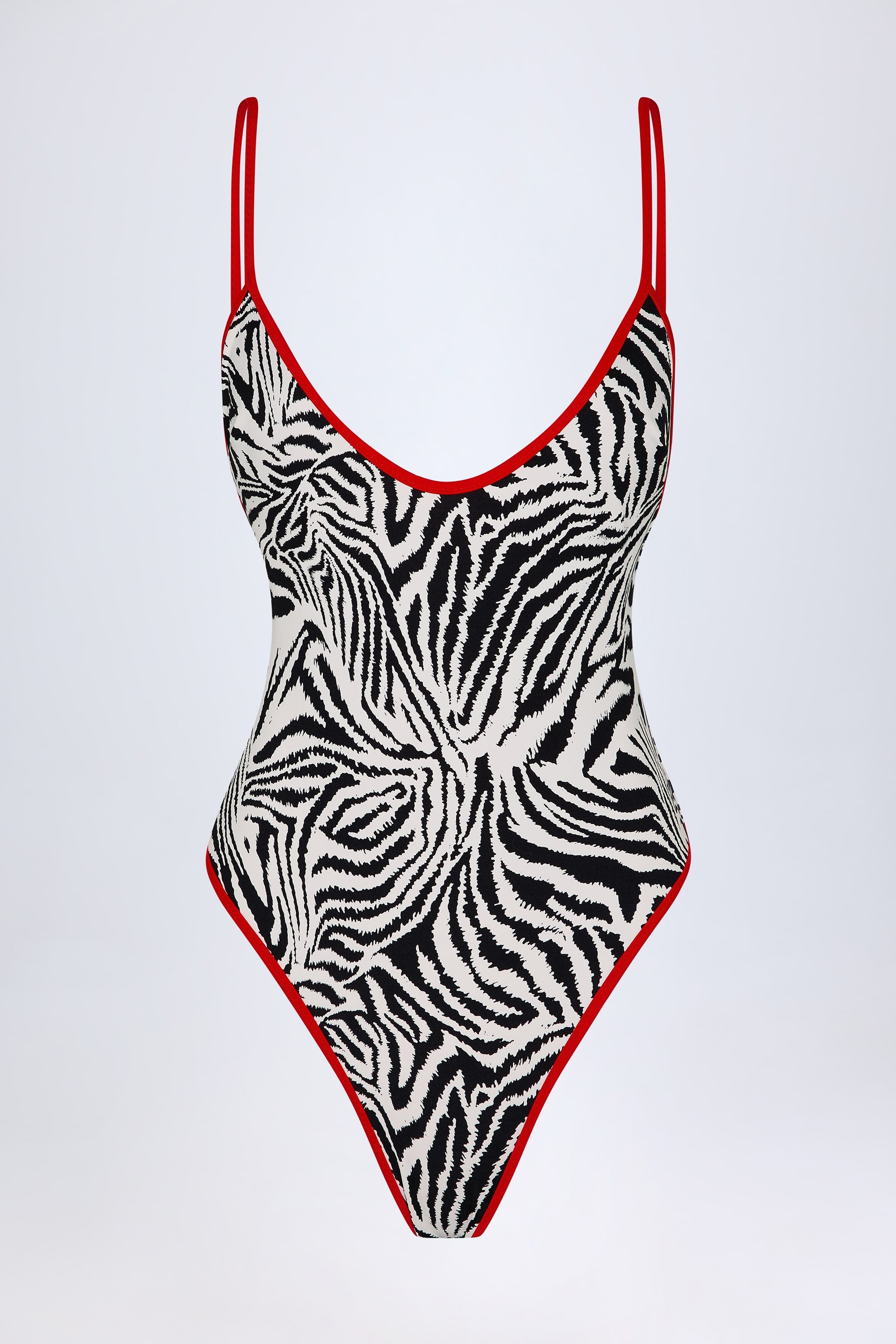Charm-Detail Cross-Back Swimsuit in Zebra Print