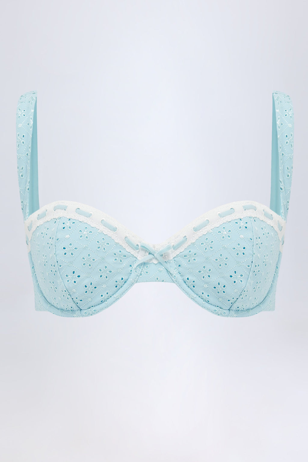 Broderie Anglaise Underwired Balconette Bikini Top in Powder Blue