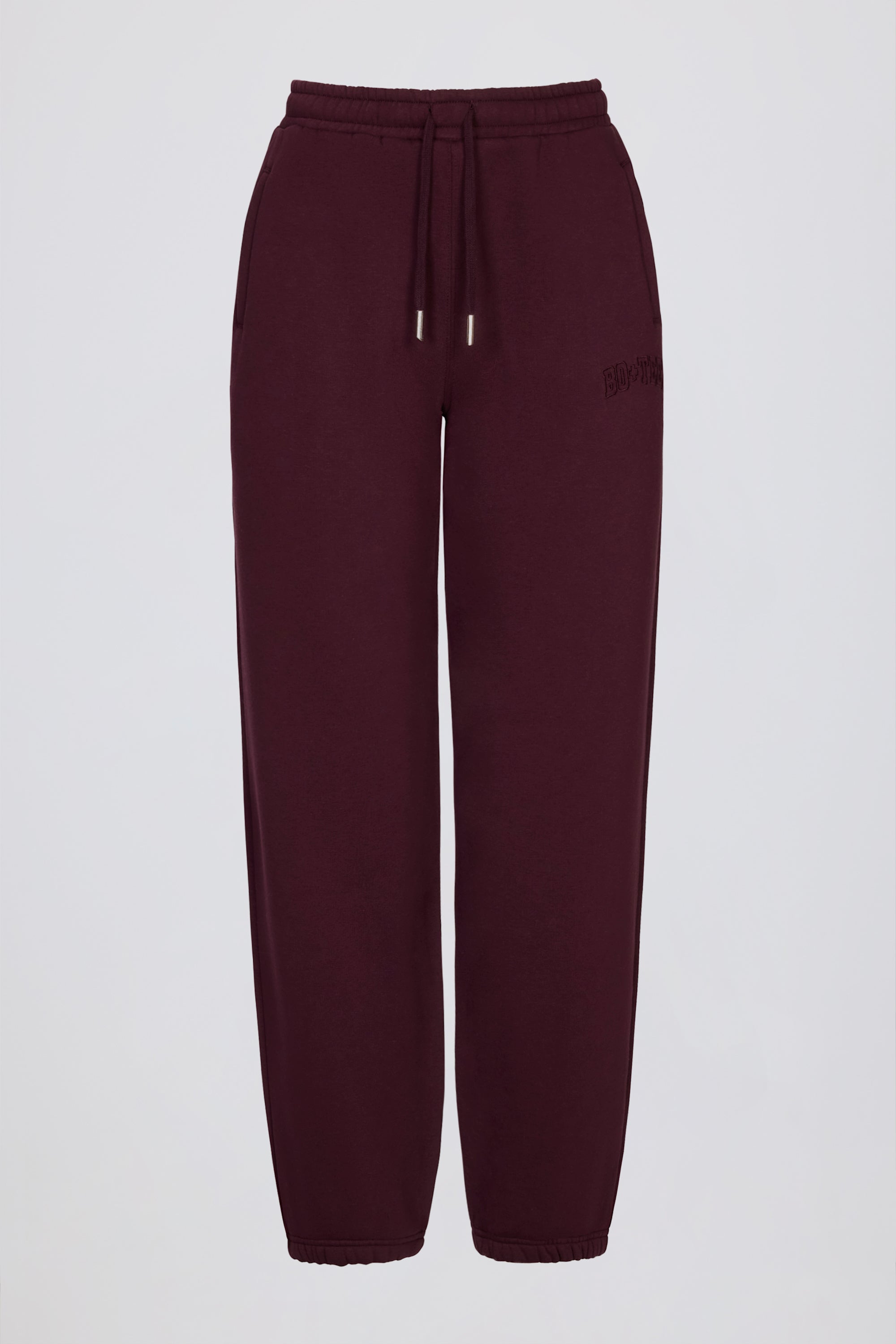 Brushed Cotton Jersey Mid-Rise Relaxed Joggers in Burgundy