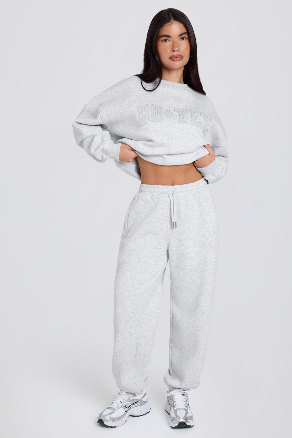 Brushed Cotton Jersey Mid-Rise Relaxed Joggers in Grey Marl