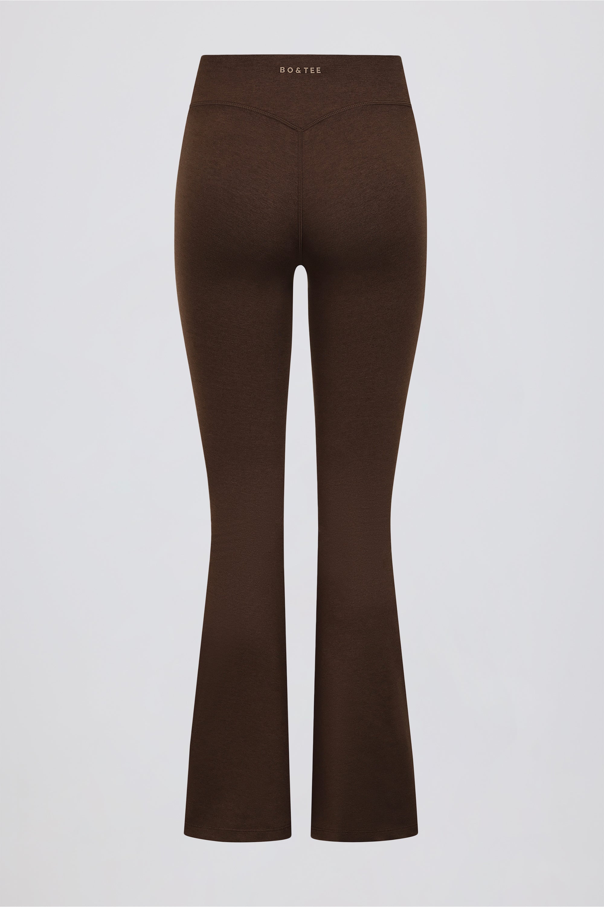 Brushed Jersey Ruched Flared Trousers in Pecan Marl