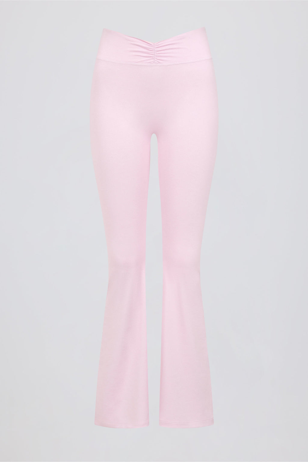 Brushed Jersey Ruched Flared Trousers in Pale Pink Marl