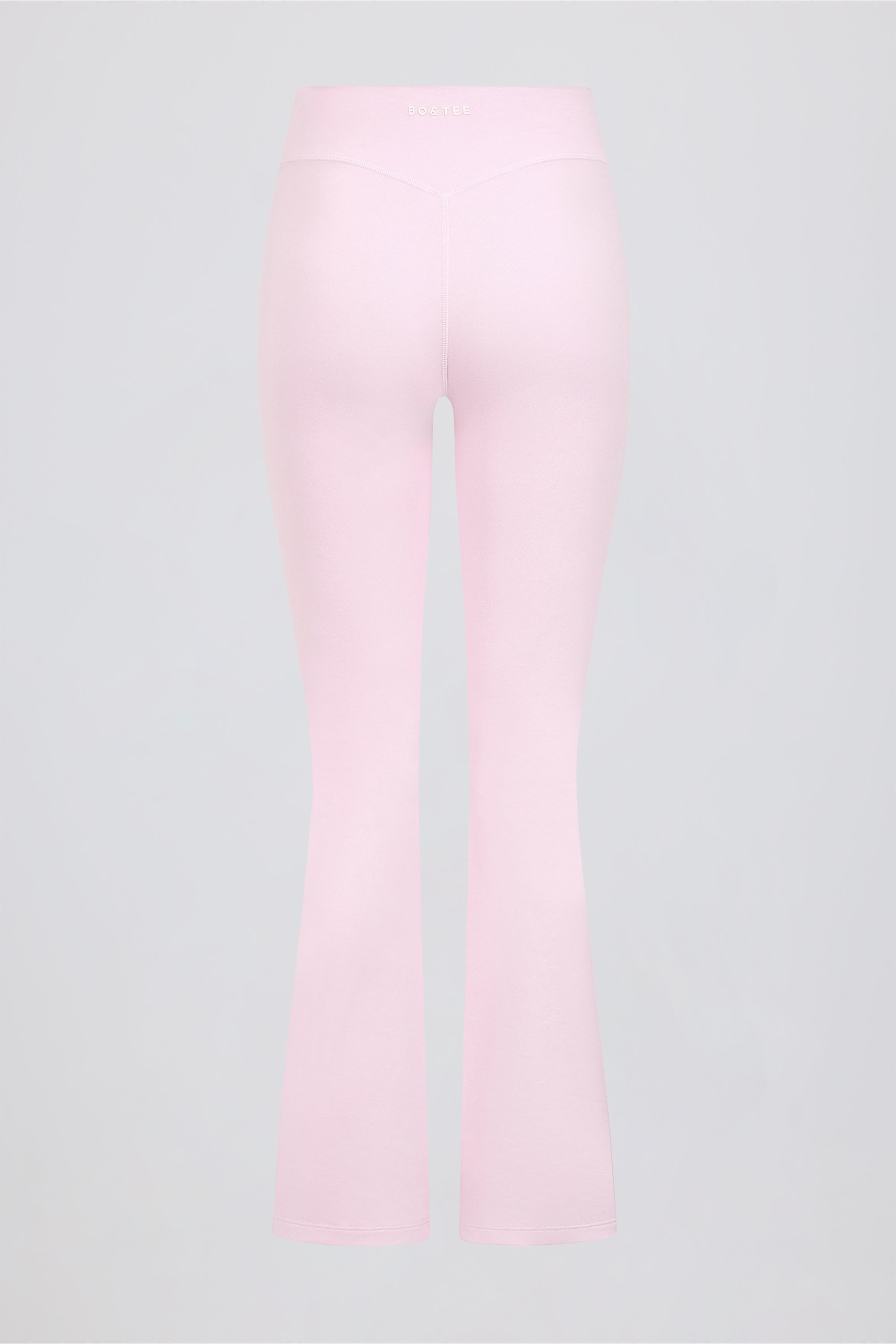 Brushed Jersey Ruched Flared Trousers in Pale Pink Marl