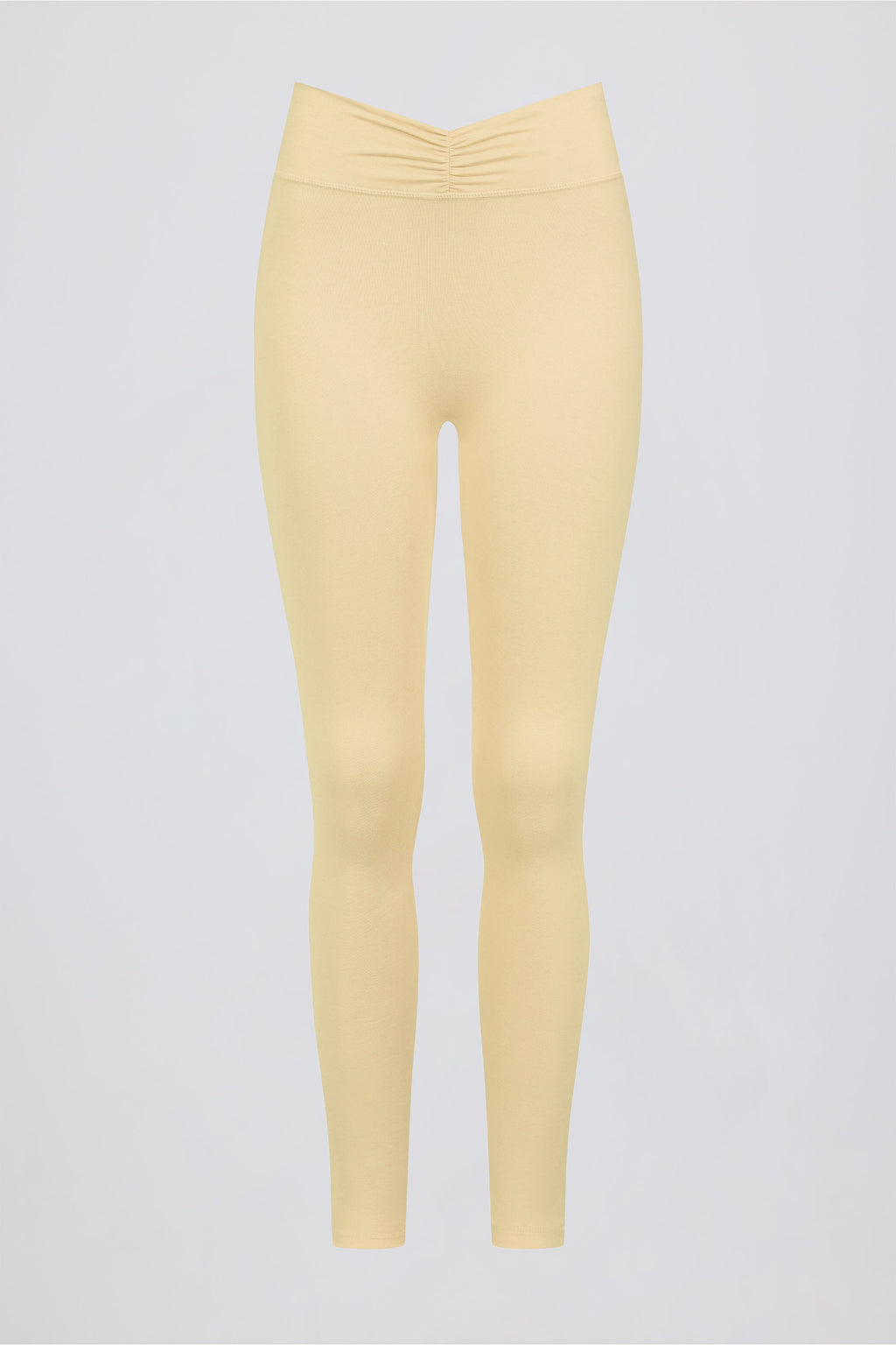 Brushed Jersey Ruched Mid-Rise Leggings in Lemon Marl
