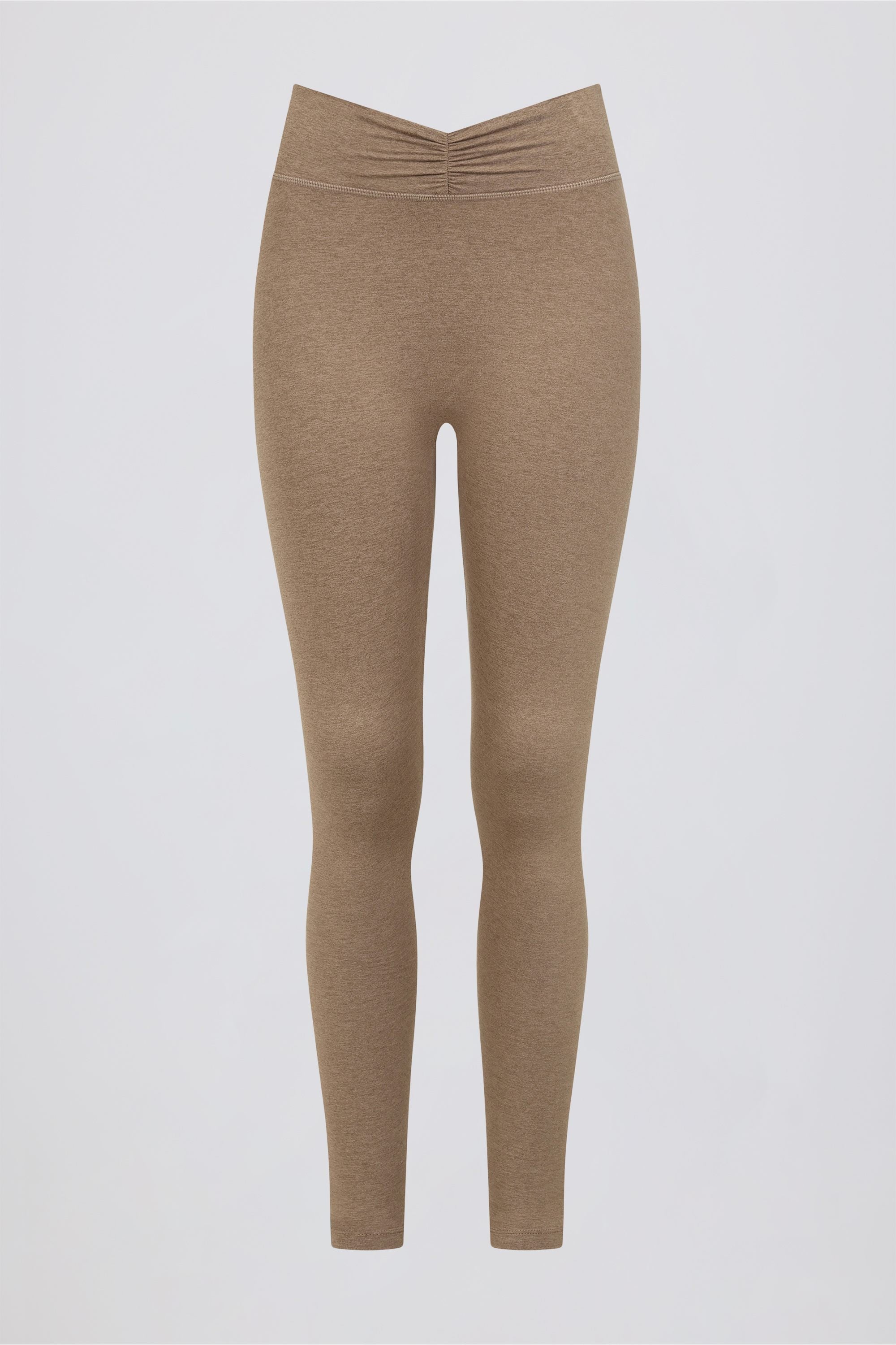 Brushed Jersey Ruched Mid-Rise Leggings in Mocha Marl