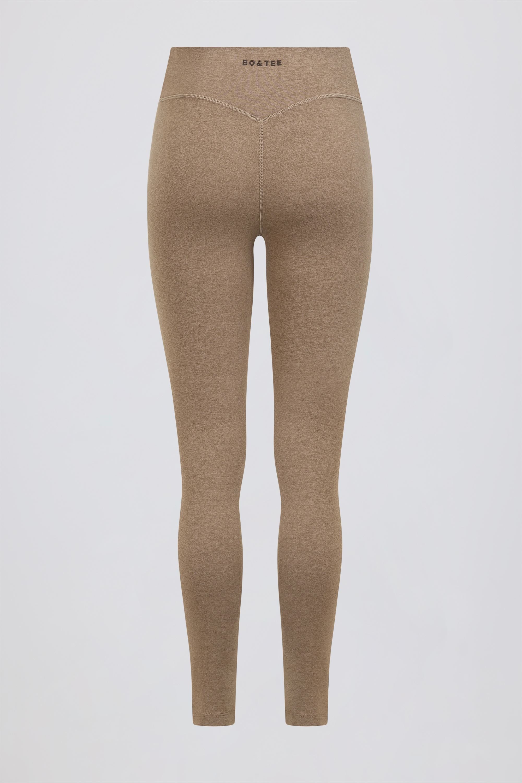 Brushed Jersey Ruched Mid-Rise Leggings in Mocha Marl