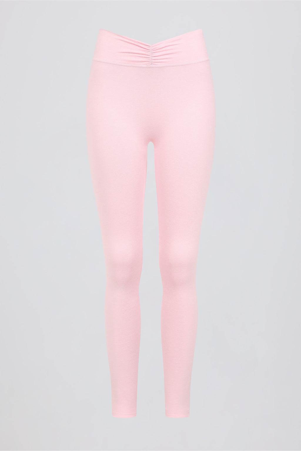 Brushed Jersey Ruched Mid-Rise Leggings in Pale Pink Marl