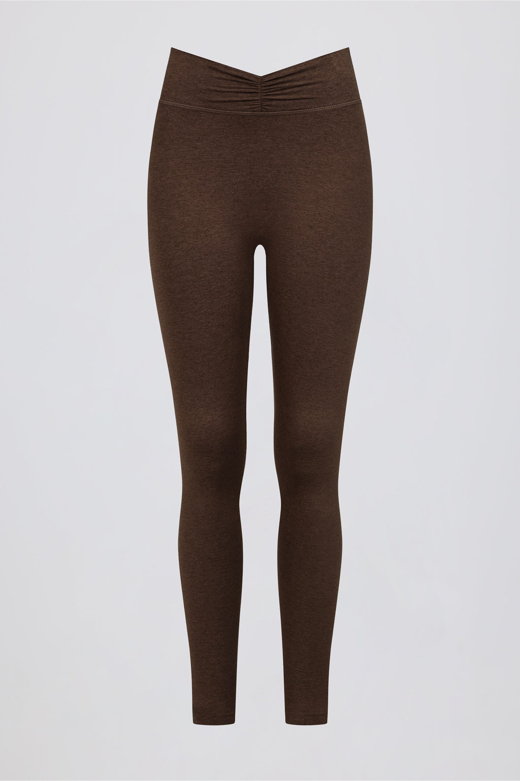 Brushed Jersey Ruched Mid-Rise Leggings in Pecan Marl