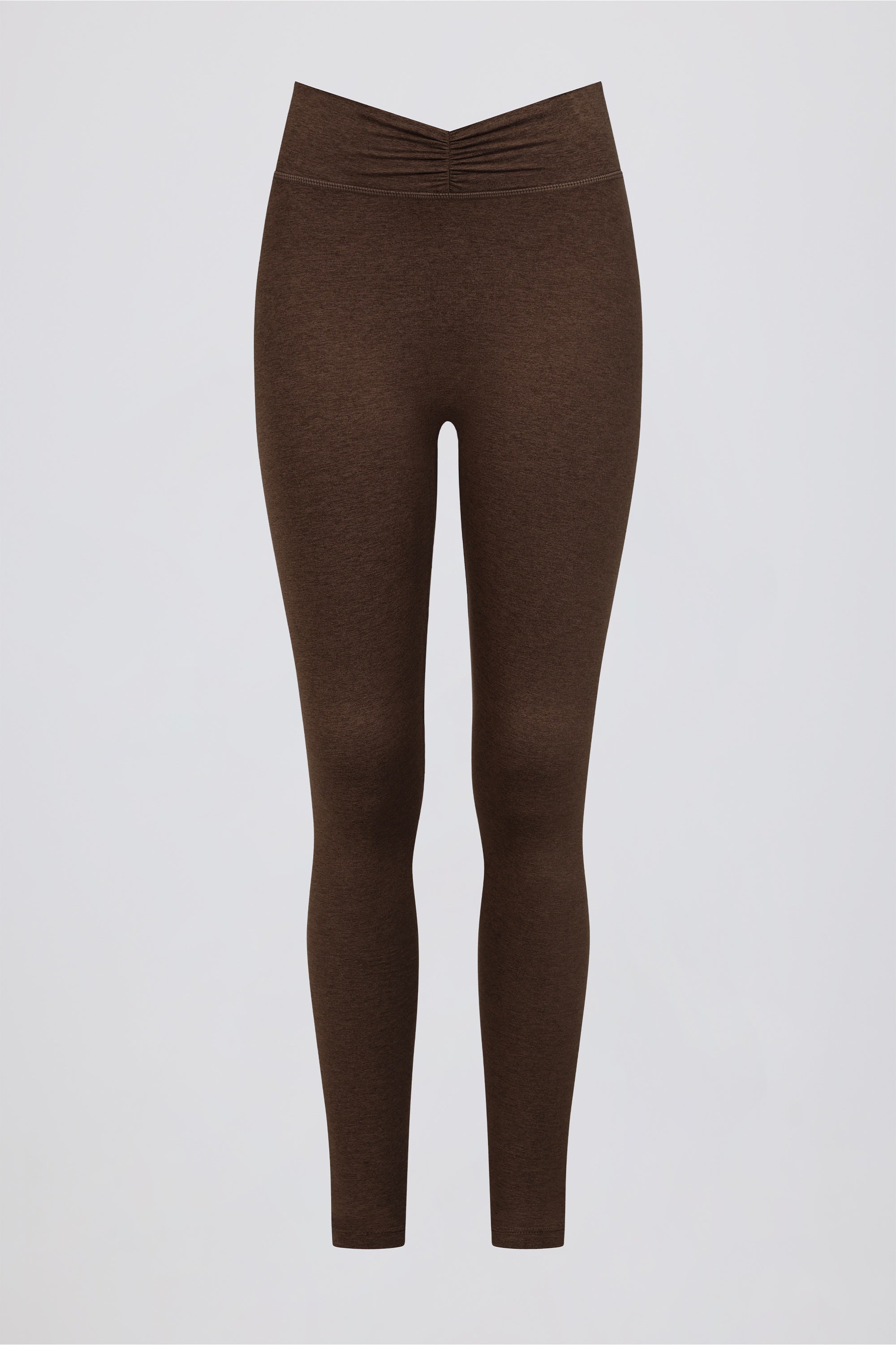 Brushed Jersey Ruched Mid-Rise Leggings in Pecan Marl