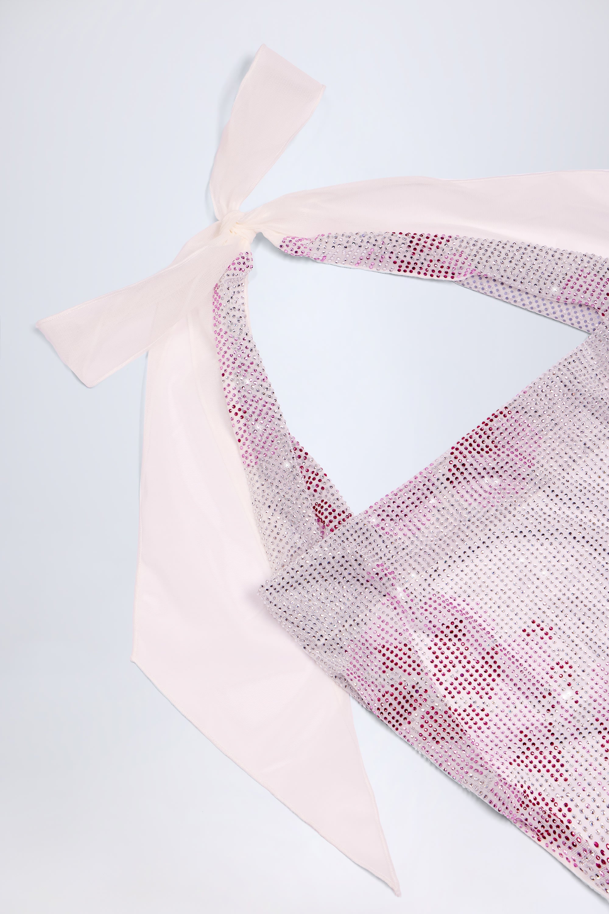 Embellished Cowl-Neck Maxi Dress in Pink White Hotfix