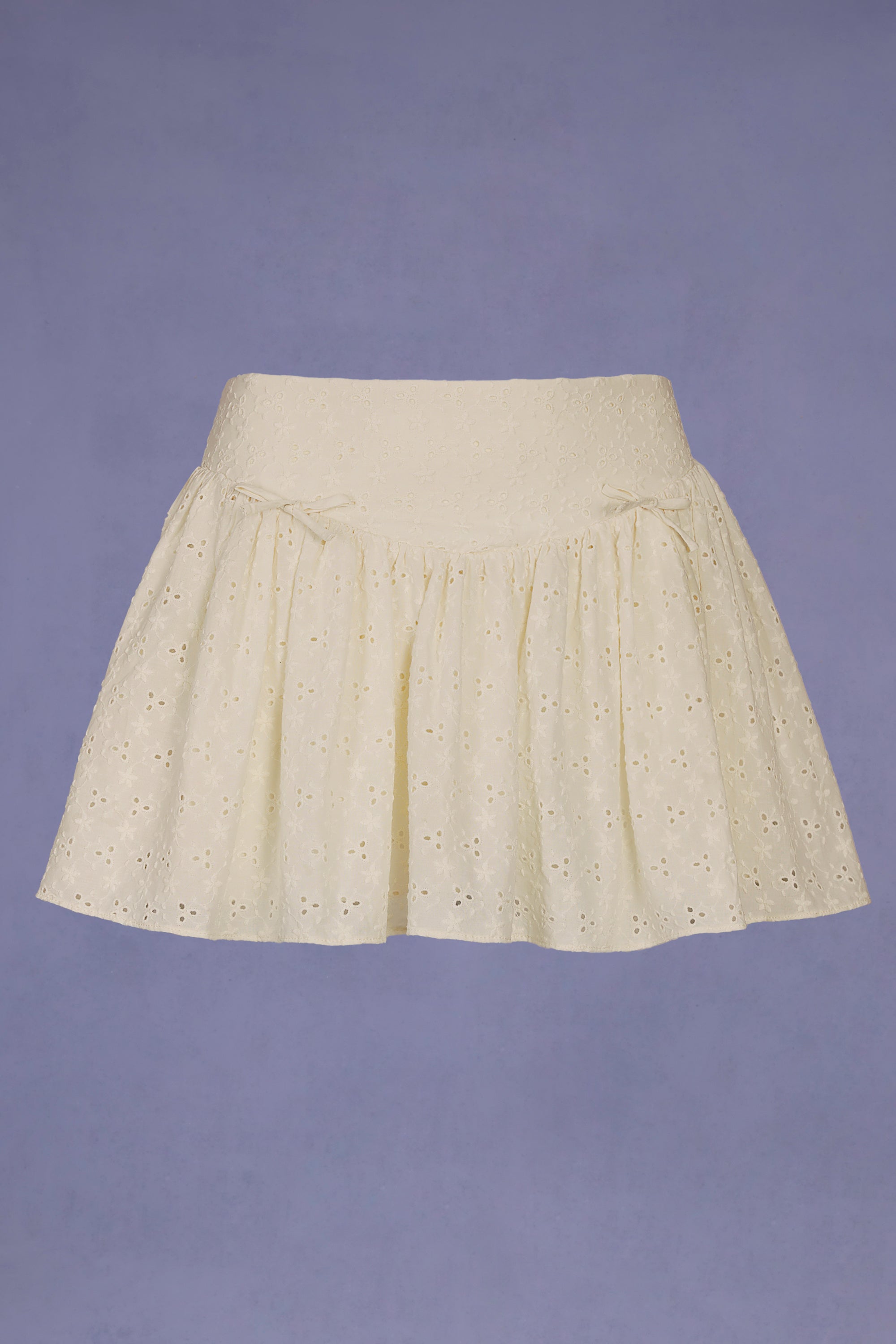 Bow-Detail Broderie Anglaise Mini Skirt in Ivory