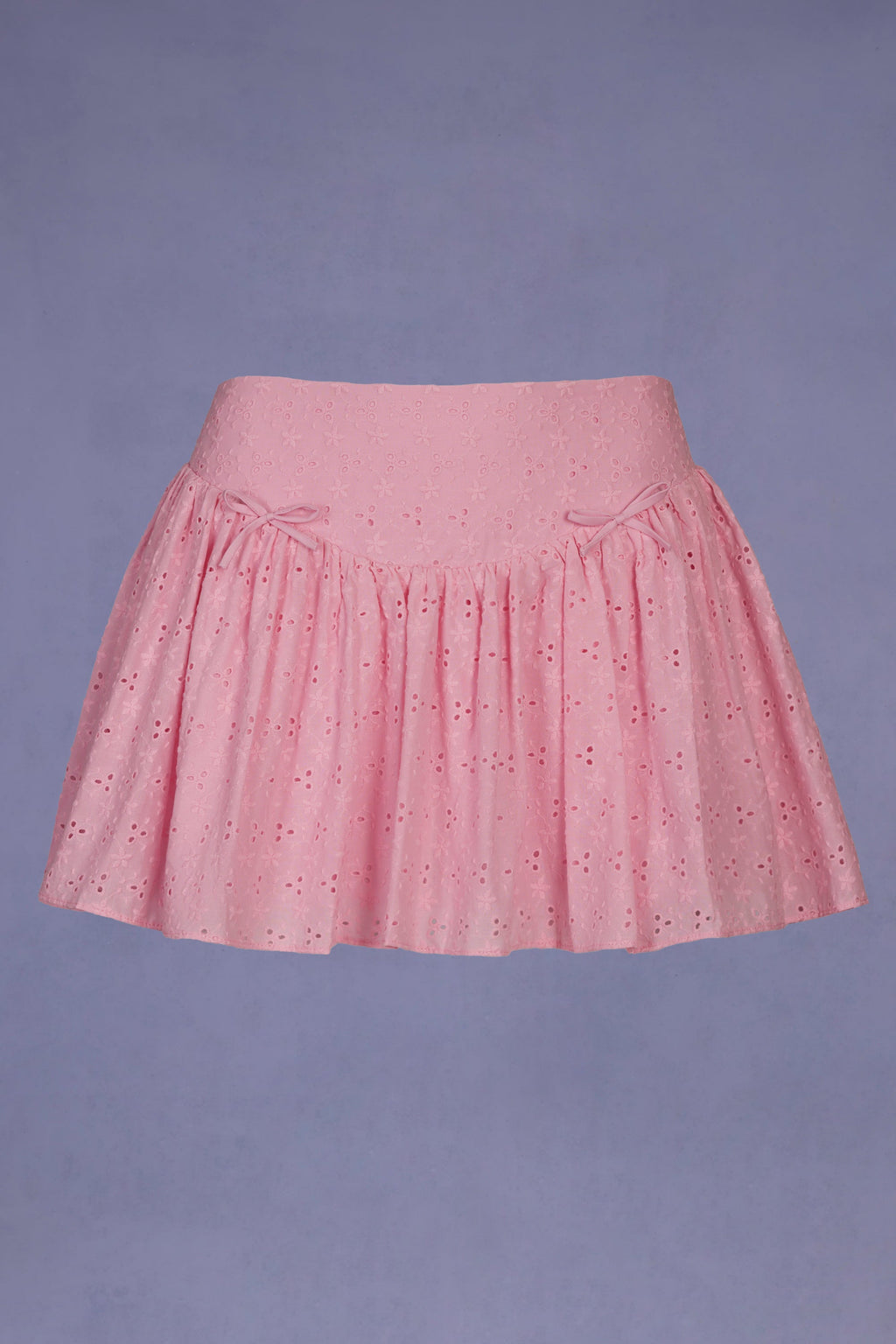 Bow-Detail Broderie Anglaise Mini Skirt in Soft Pink