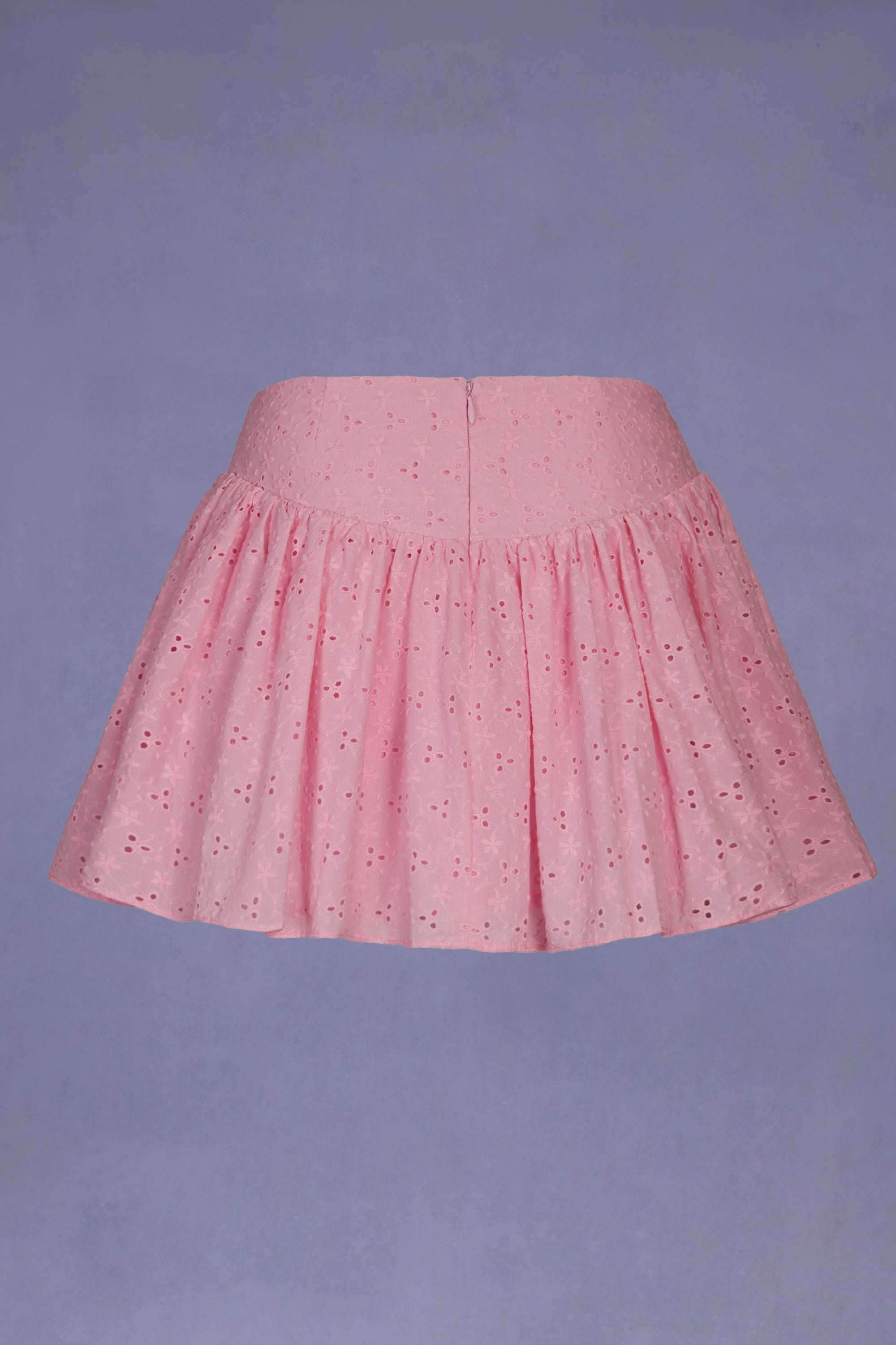 Bow-Detail Broderie Anglaise Mini Skirt in Soft Pink