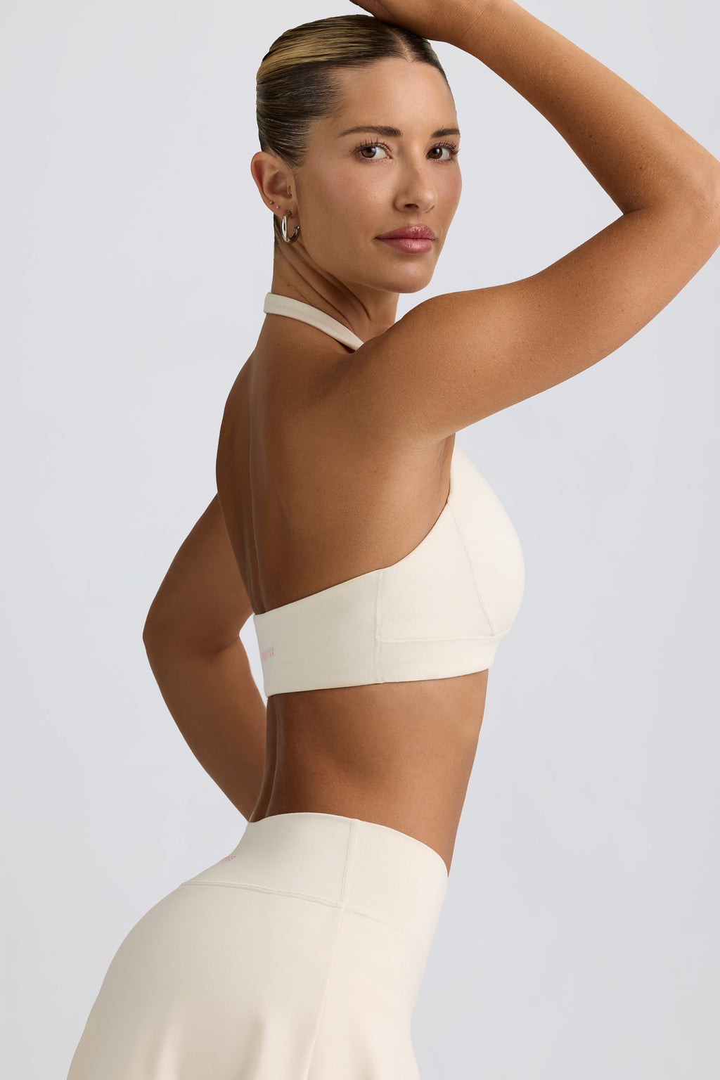 Brushed Jersey V-Neck Sports Bra in Ivory Marl