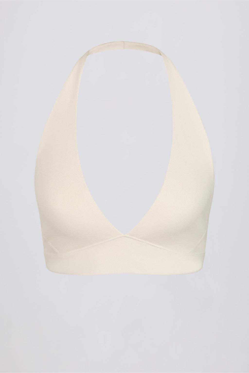Brushed Jersey V-Neck Sports Bra in Ivory Marl