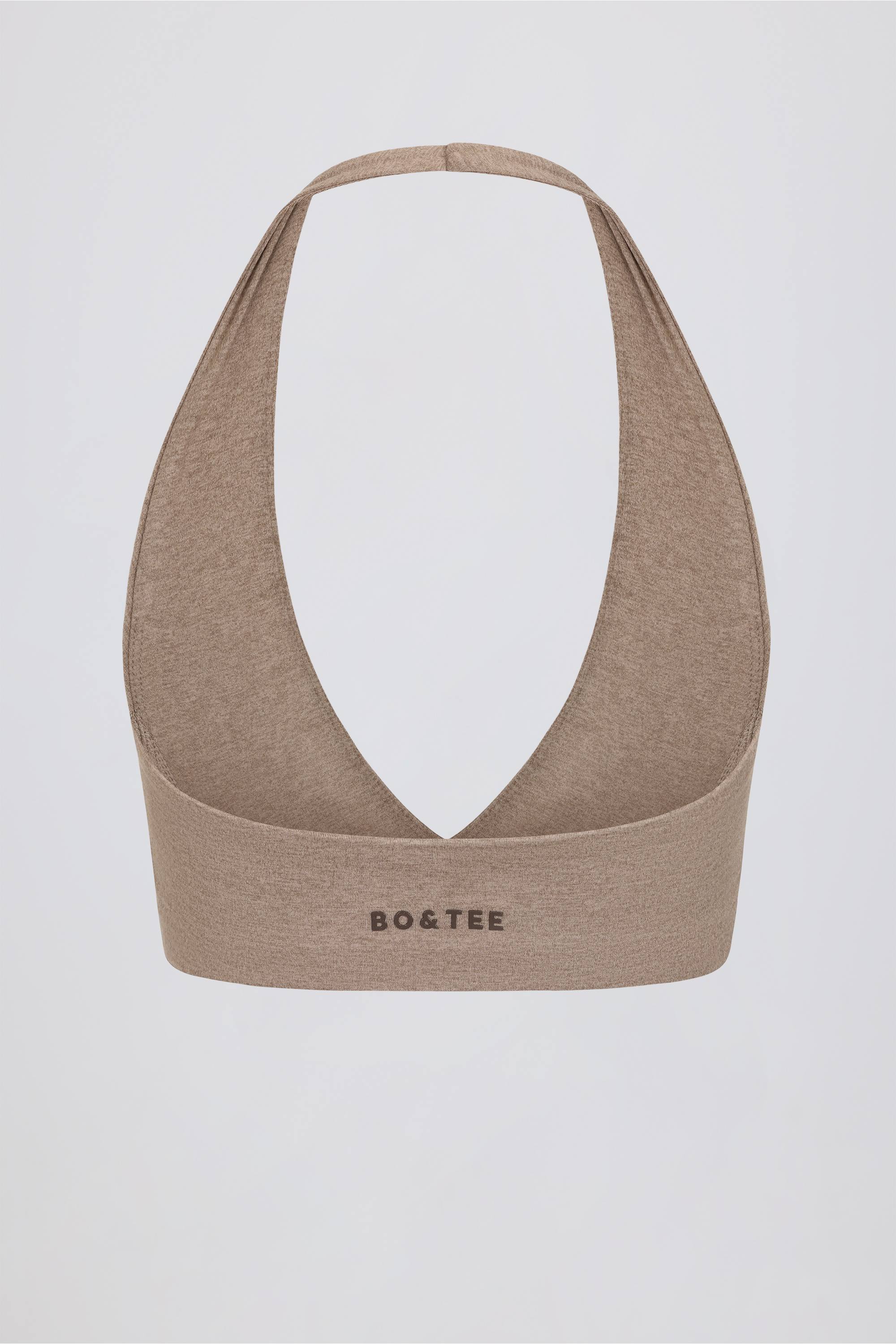 Brushed Jersey V-Neck Sports Bra in Mocha Marl