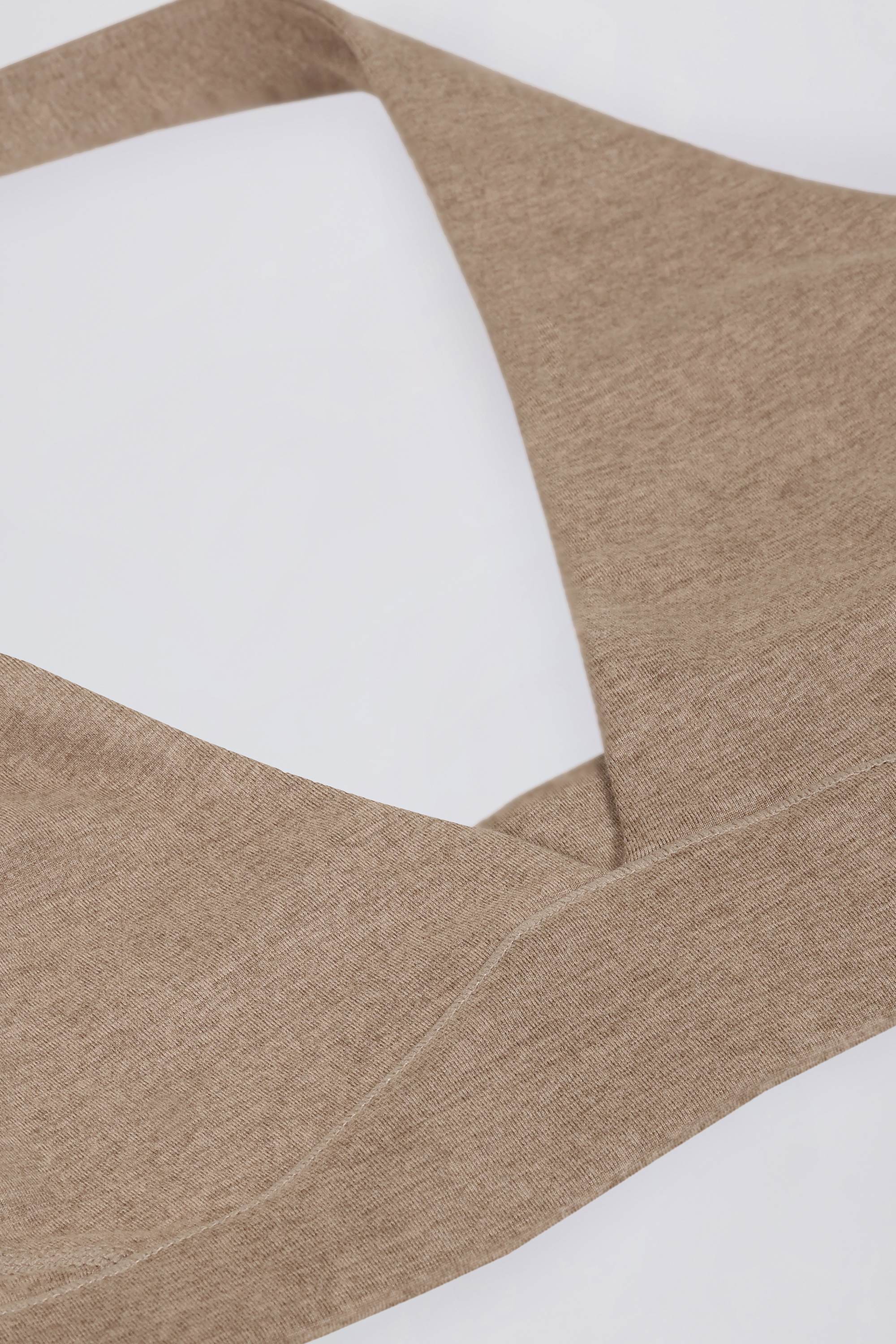 Brushed Jersey V-Neck Sports Bra in Mocha Marl