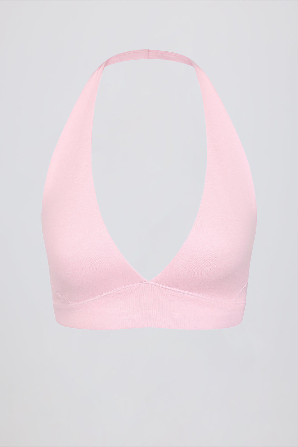 Brushed Jersey V-Neck Sports Bra in Pale Pink Marl