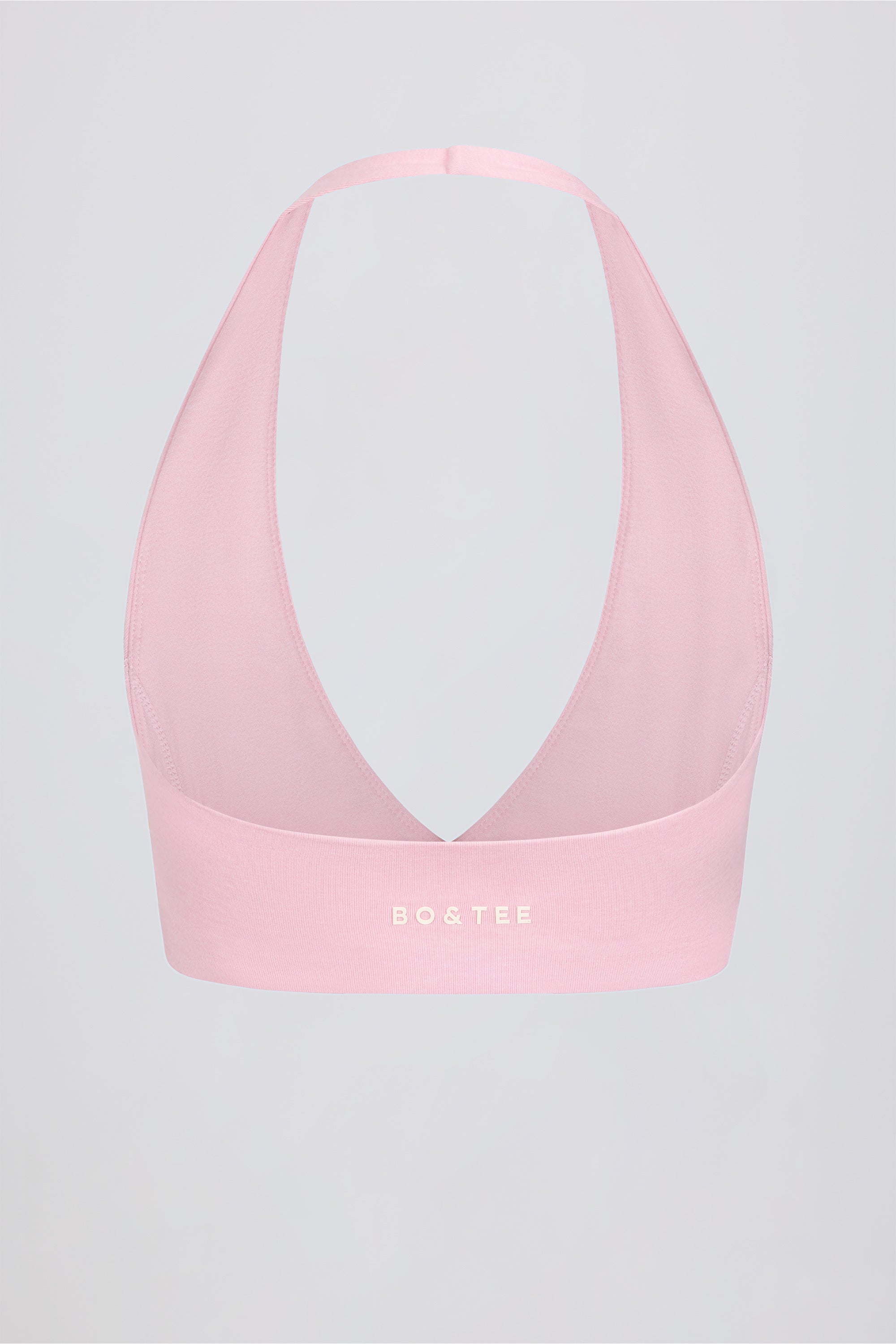Brushed Jersey V-Neck Sports Bra in Pale Pink Marl
