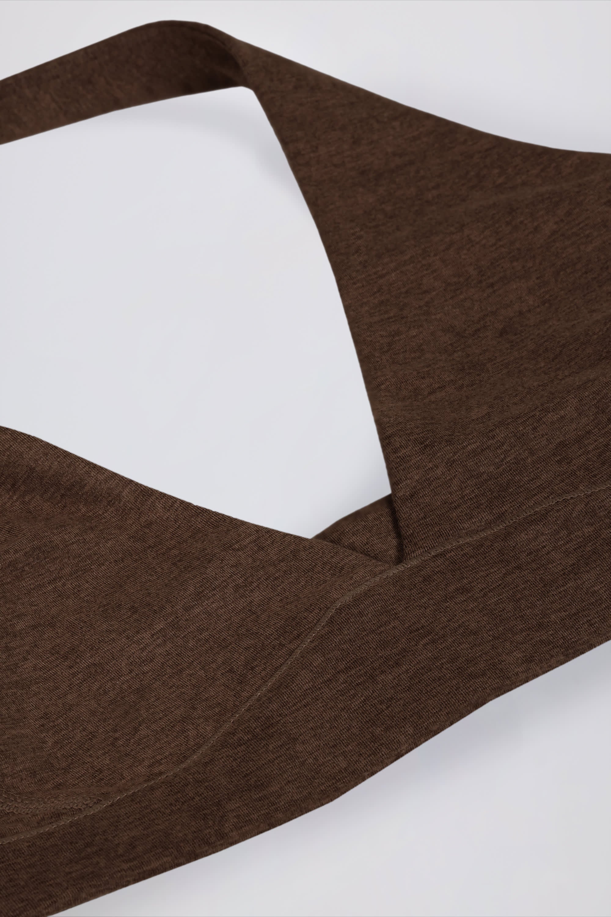 Brushed Jersey V-Neck Sports Bra in Pecan Marl