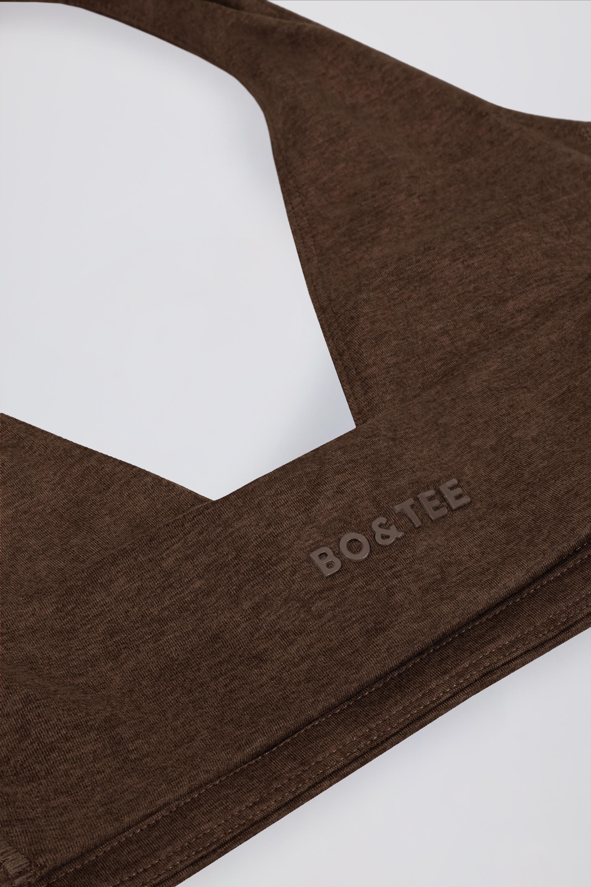 Brushed Jersey V-Neck Sports Bra in Pecan Marl