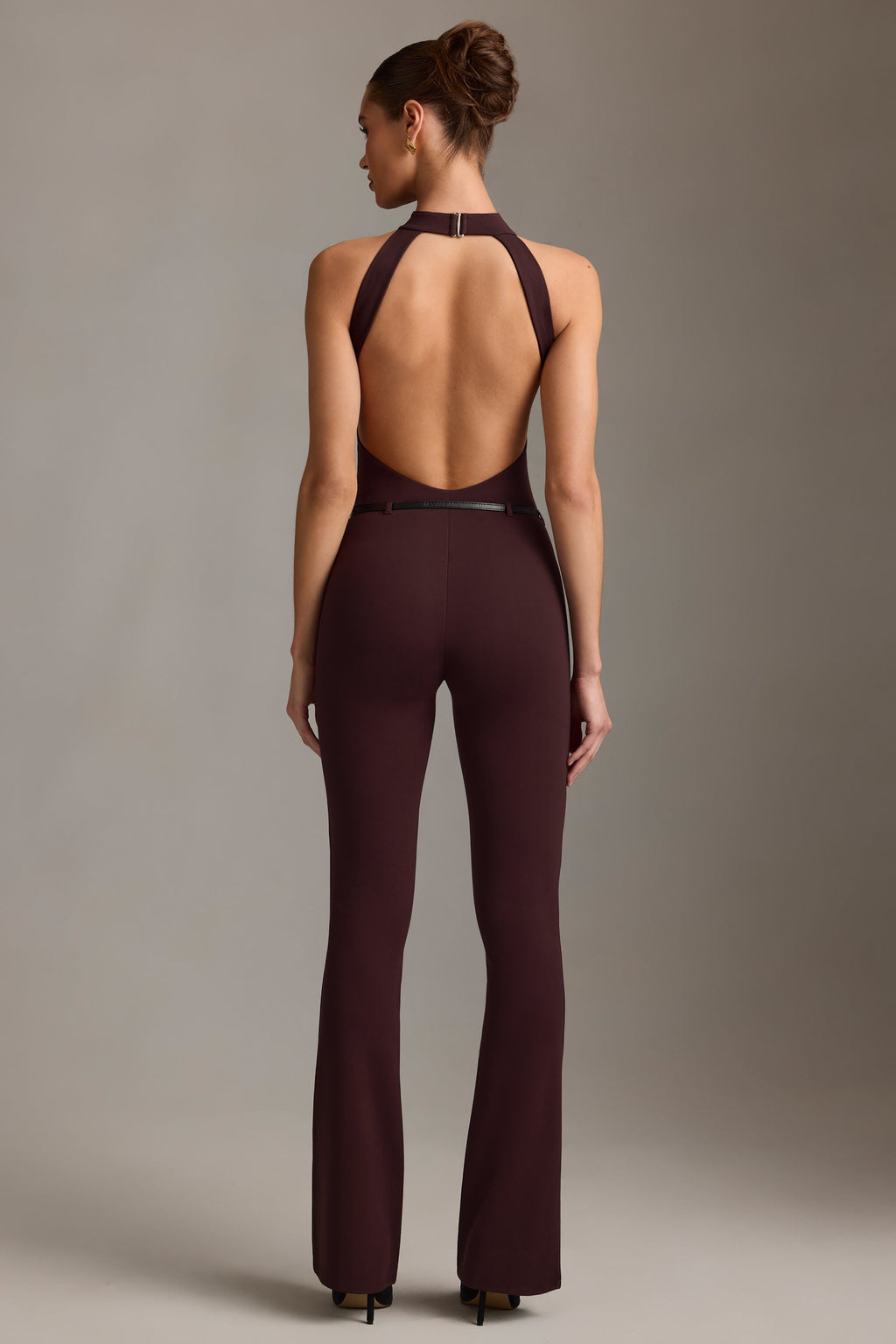 Backless Turtleneck Jumpsuit in Chocolate Brown